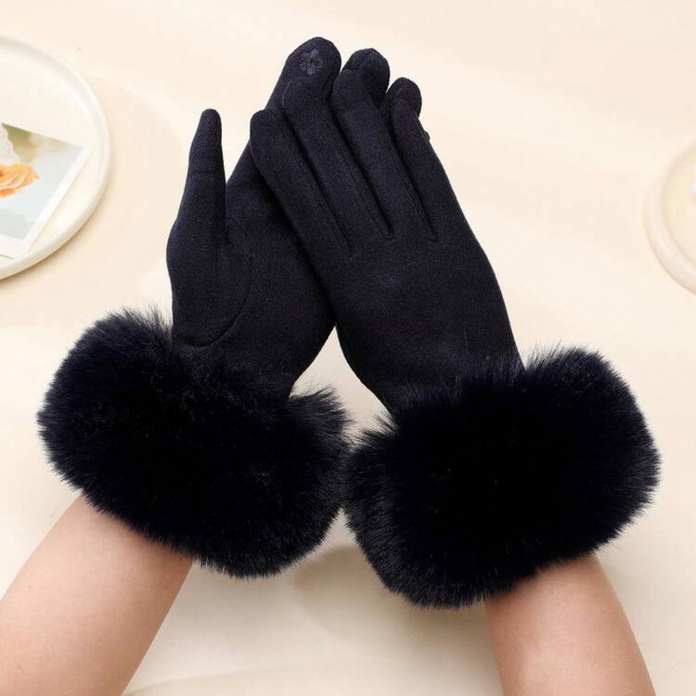 1 Pair Women's White High-Density Faux Wool Warm Gloves With Touchscreen Functio